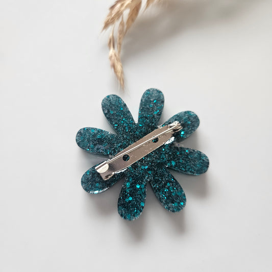 Broche en résine | Fleur Vert Émeraude