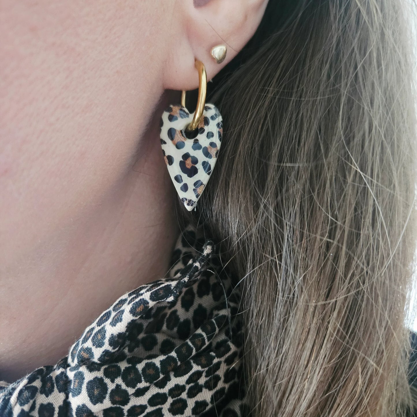 Boucles argile polymère | Coeur Léopard