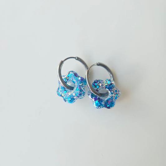 Boucles en résine | Mini Fleurs Turquoise et Violet