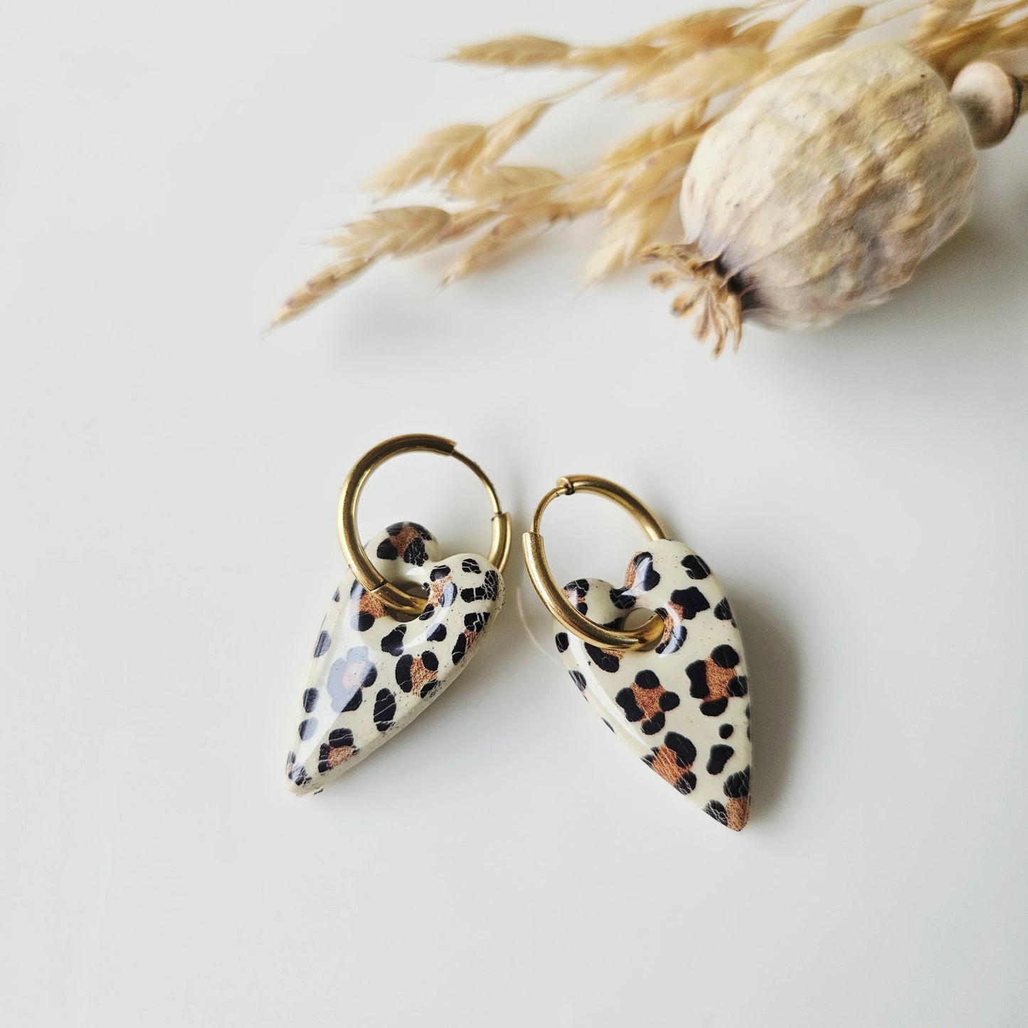 Boucles argile polymère | Coeur Léopard