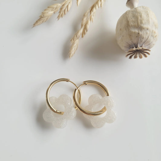 Boucles en résine | Fleurs Nacrées Blanc - L'Atelier de MyMy