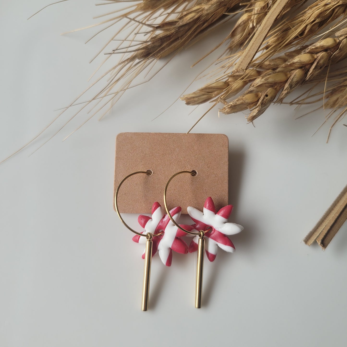 .Boucles argile polymère | Pampilles Étoilées Rose & Blanc