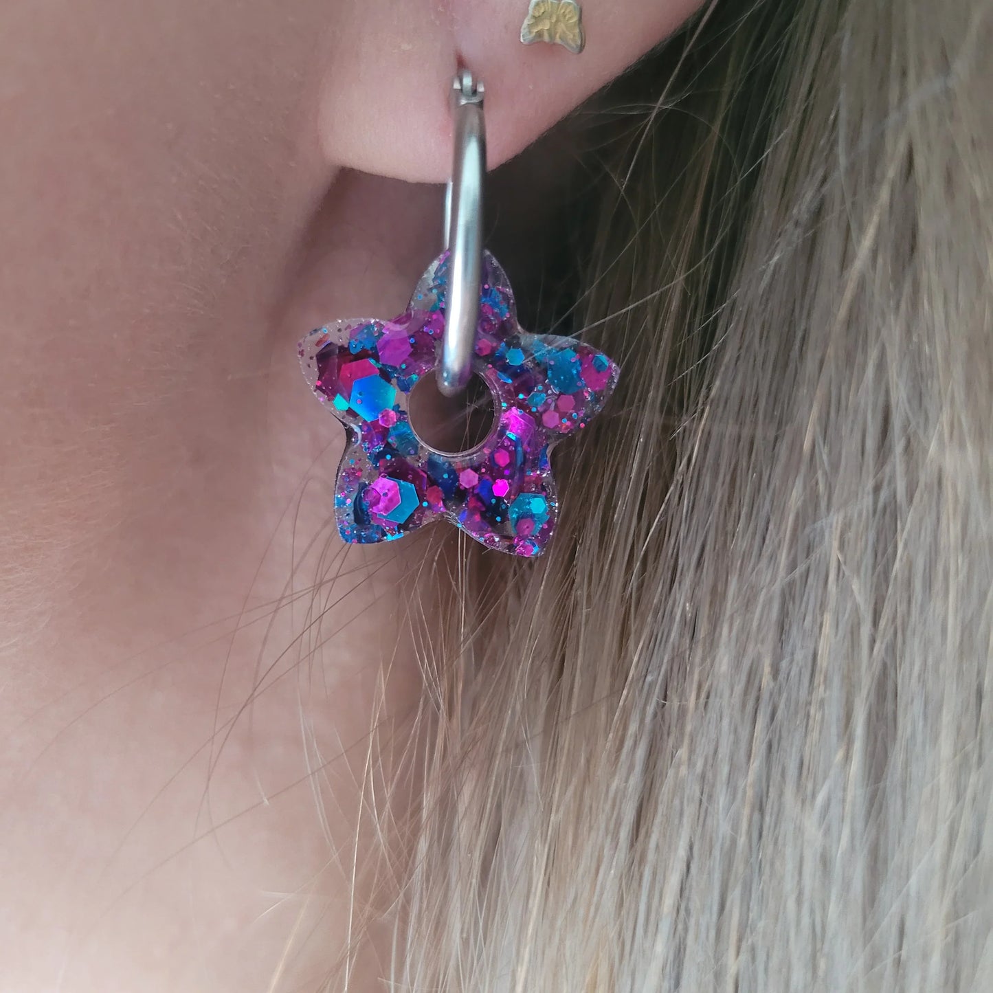 Boucles en résine | Fleurs de Tiaré Rose & Bleu - L'Atelier de MyMy