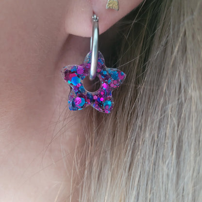 Boucles en résine | Fleurs de Tiaré Rose & Bleu - L'Atelier de MyMy