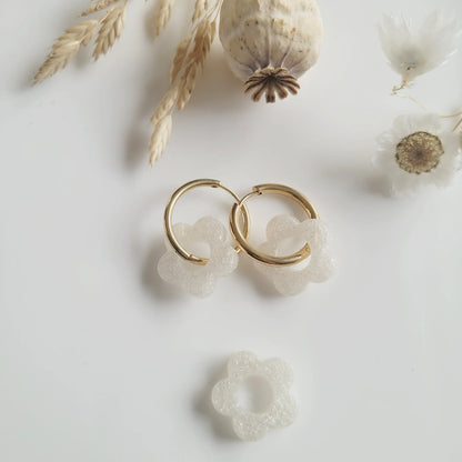 Boucles en résine | Fleurs Nacrées Blanc - L'Atelier de MyMy