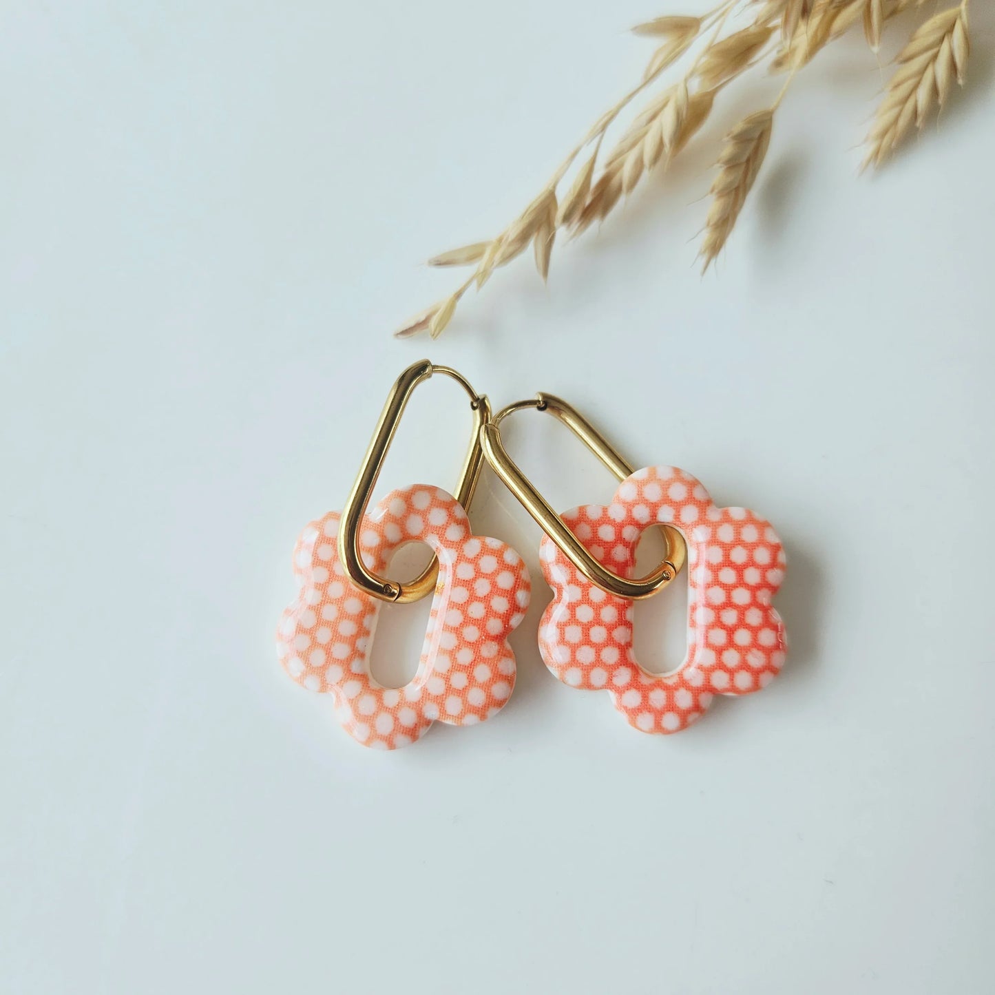 Polymer clay earrings | Orange and White Bloomy Tassels