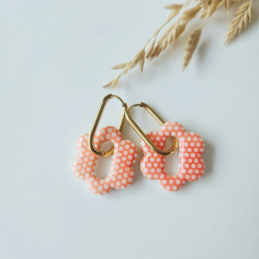 Boucles argile polymère | Pampilles Bloomy Orange et Blanc
