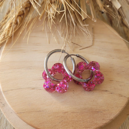 Boucles en résine | Fleurs Rose et Fuchsia - L'Atelier de MyMy