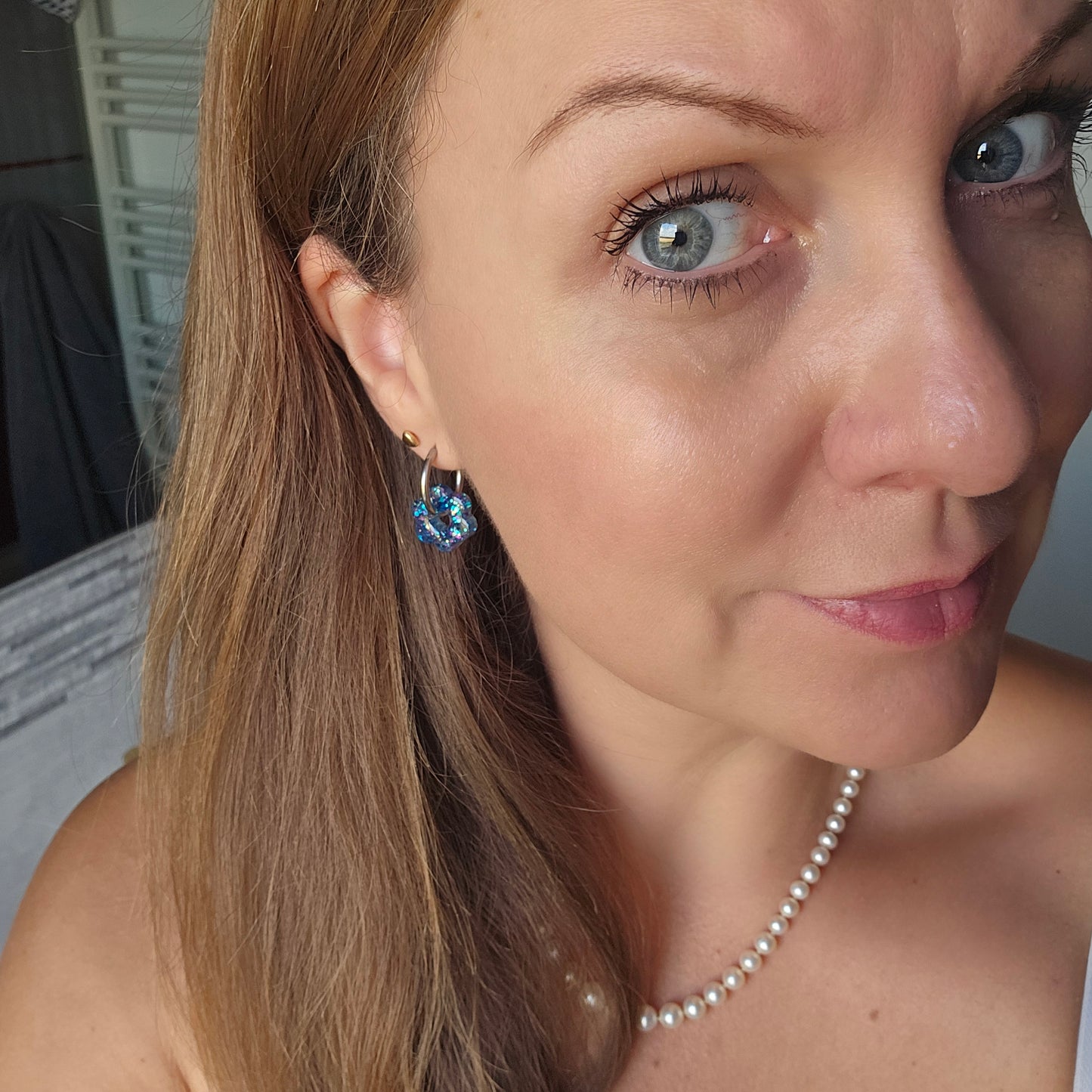 Boucles en résine | Mini Fleurs Turquoise et Violet