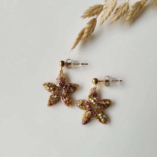 Boucles en résine | Fleurs de Jasmin Rose et Or - L'Atelier de MyMy