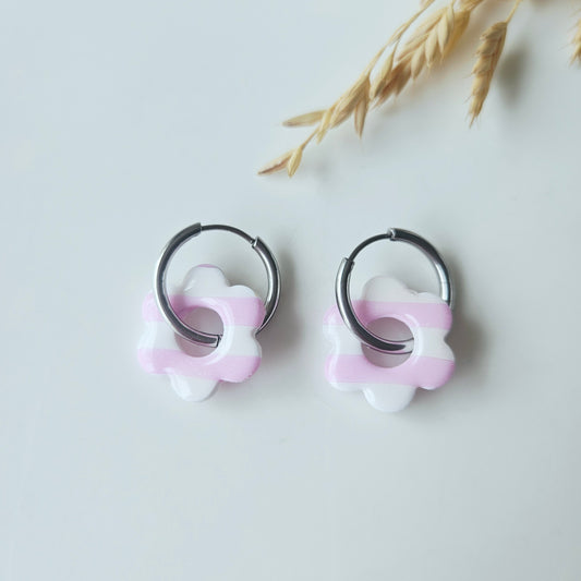 Boucles argile polymère | Pampilles Floréa rose et blanc