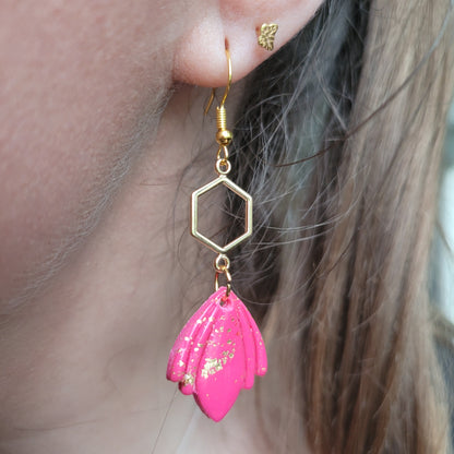 Boucles argile polymère | Pétale Rose & Or