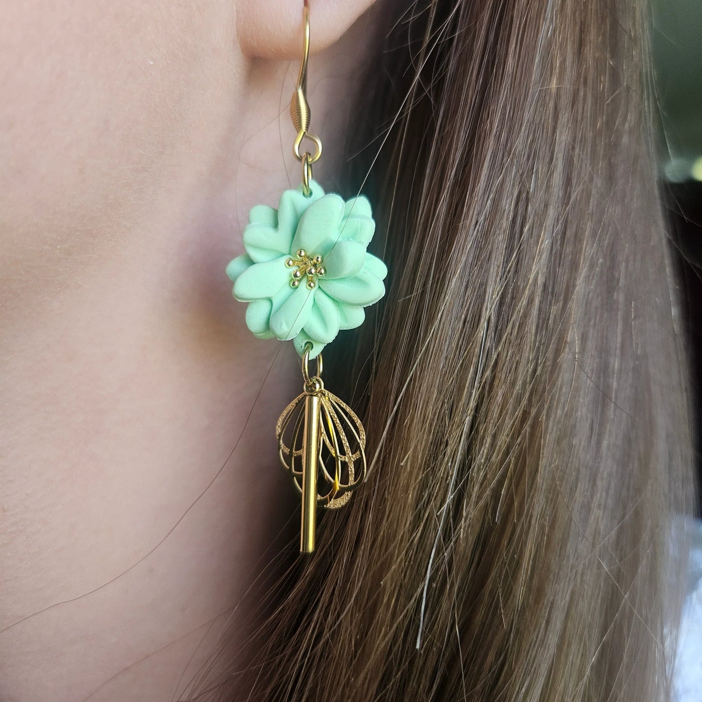 Polymer clay earrings | Roséa Almond Green