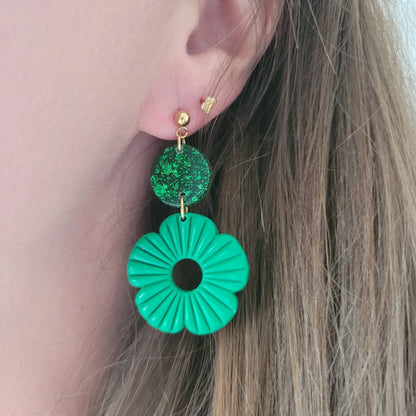 Boucles Duo Résine & Polymère | FloWer Vertes - L'Atelier de MyMy