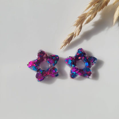 Boucles en résine | Fleurs de Tiaré Rose & Bleu - L'Atelier de MyMy
