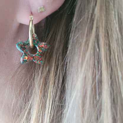 Boucles en résine | Fleurs de Tiaré Rouge & Vert - L'Atelier de MyMy